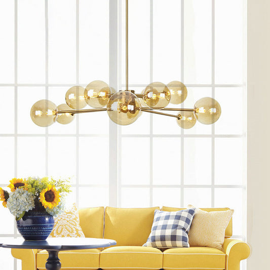 Gold Round Chandelier Lighting Fixture Modernism 12 Bulbs Amber Glass LED Hanging Ceiling Lamp Clearhalo 'Ceiling Lights' 'Chandeliers' 'Glass shade' 'Glass' 'Modern Chandeliers' 'Modern' Lighting' 331629