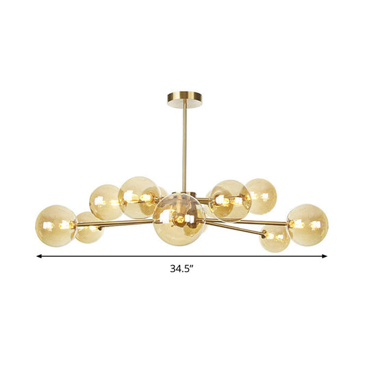Gold Round Chandelier Lighting Fixture Modernism 12 Bulbs Amber Glass LED Hanging Ceiling Lamp Clearhalo 'Ceiling Lights' 'Chandeliers' 'Glass shade' 'Glass' 'Modern Chandeliers' 'Modern' Lighting' 331631