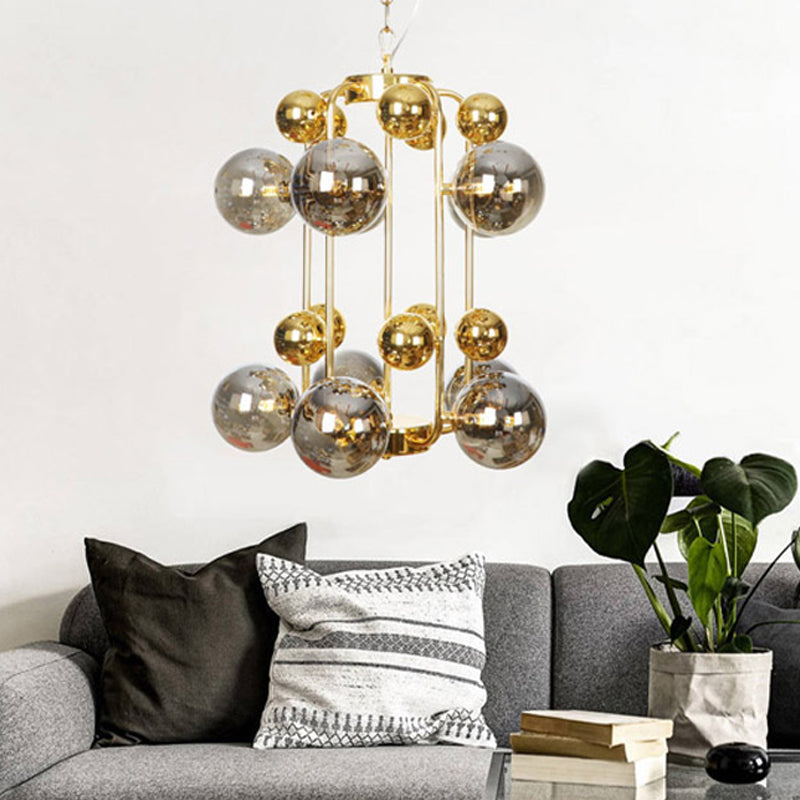 Global Living Room Hanging Lighting Amber/Smoke Gray Glass 10 Lights Contemporary LED Ceiling Chandelier Smoke Gray Clearhalo 'Ceiling Lights' 'Chandeliers' 'Glass shade' 'Glass' 'Modern Chandeliers' 'Modern' Lighting' 331643