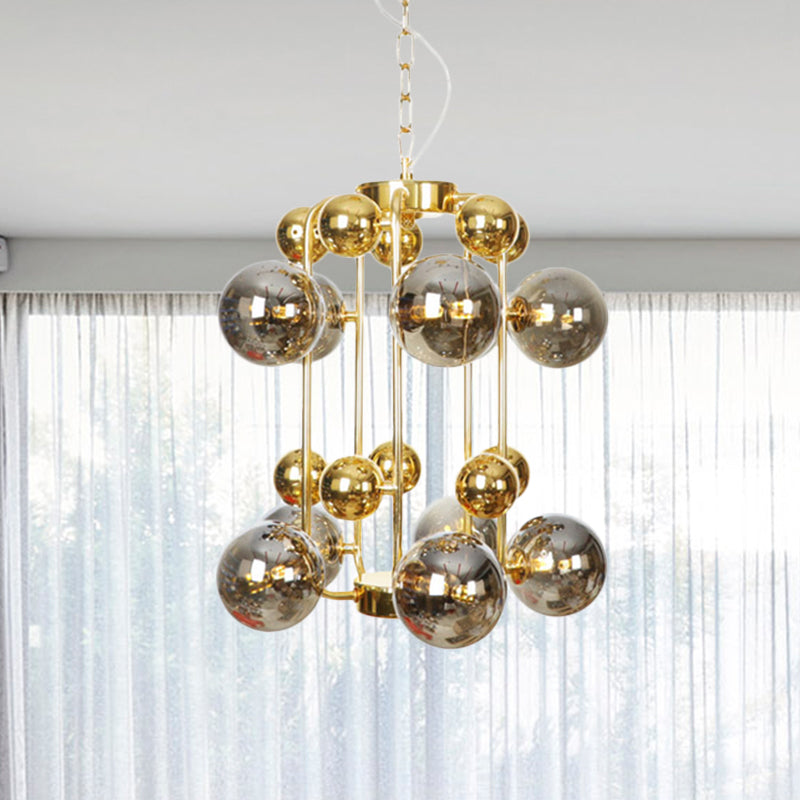 Global Living Room Hanging Lighting Amber/Smoke Gray Glass 10 Lights Contemporary LED Ceiling Chandelier Clearhalo 'Ceiling Lights' 'Chandeliers' 'Glass shade' 'Glass' 'Modern Chandeliers' 'Modern' Lighting' 331644