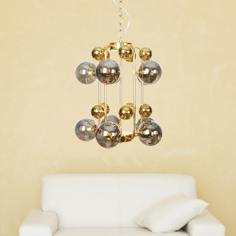 Global Living Room Hanging Lighting Amber/Smoke Gray Glass 10 Lights Contemporary LED Ceiling Chandelier Clearhalo 'Ceiling Lights' 'Chandeliers' 'Glass shade' 'Glass' 'Modern Chandeliers' 'Modern' Lighting' 331645