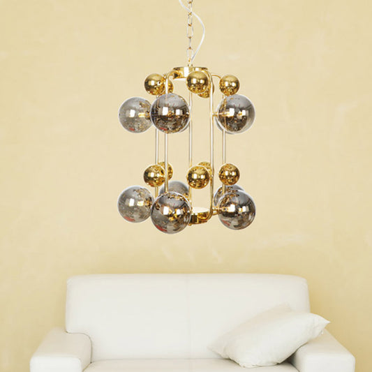 Global Living Room Hanging Lighting Amber/Smoke Gray Glass 10 Lights Contemporary LED Ceiling Chandelier Clearhalo 'Ceiling Lights' 'Chandeliers' 'Glass shade' 'Glass' 'Modern Chandeliers' 'Modern' Lighting' 331645