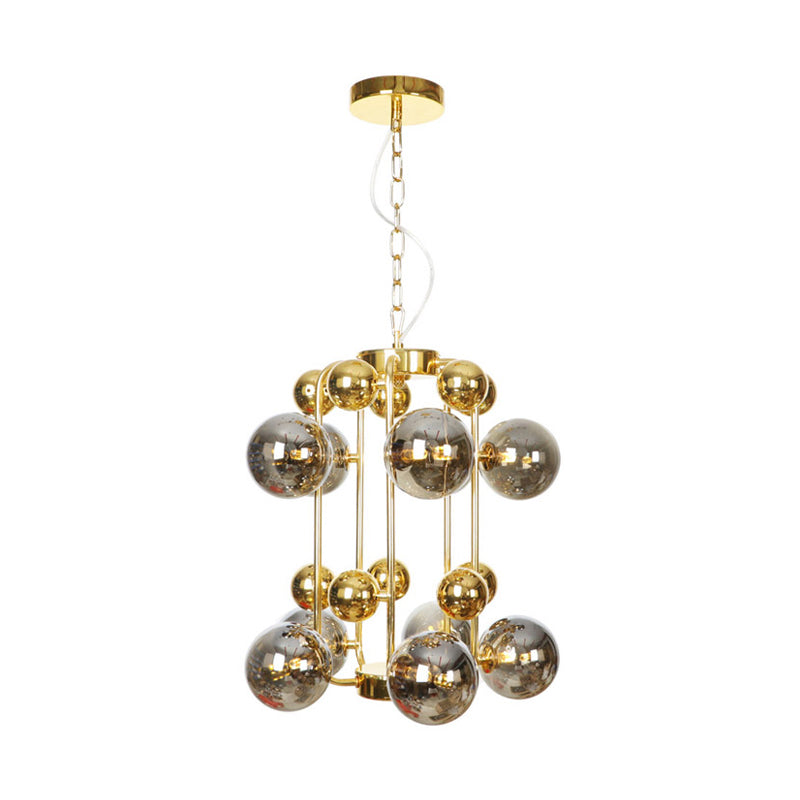 Global Living Room Hanging Lighting Amber/Smoke Gray Glass 10 Lights Contemporary LED Ceiling Chandelier Clearhalo 'Ceiling Lights' 'Chandeliers' 'Glass shade' 'Glass' 'Modern Chandeliers' 'Modern' Lighting' 331646