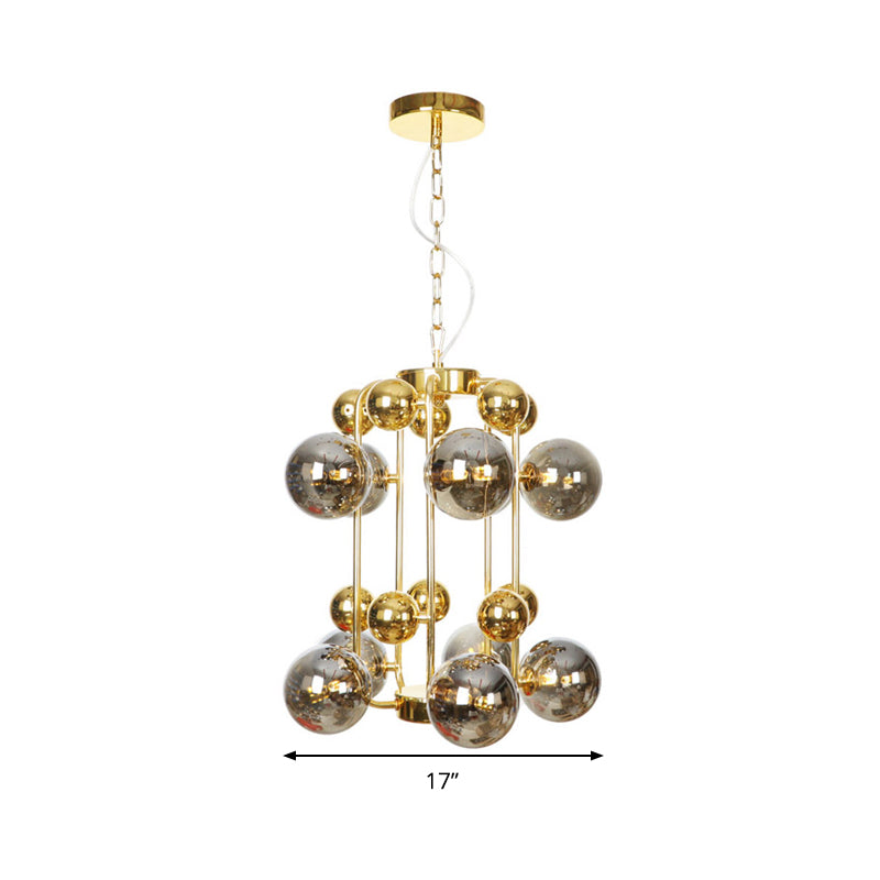 Global Living Room Hanging Lighting Amber/Smoke Gray Glass 10 Lights Contemporary LED Ceiling Chandelier Clearhalo 'Ceiling Lights' 'Chandeliers' 'Glass shade' 'Glass' 'Modern Chandeliers' 'Modern' Lighting' 331647