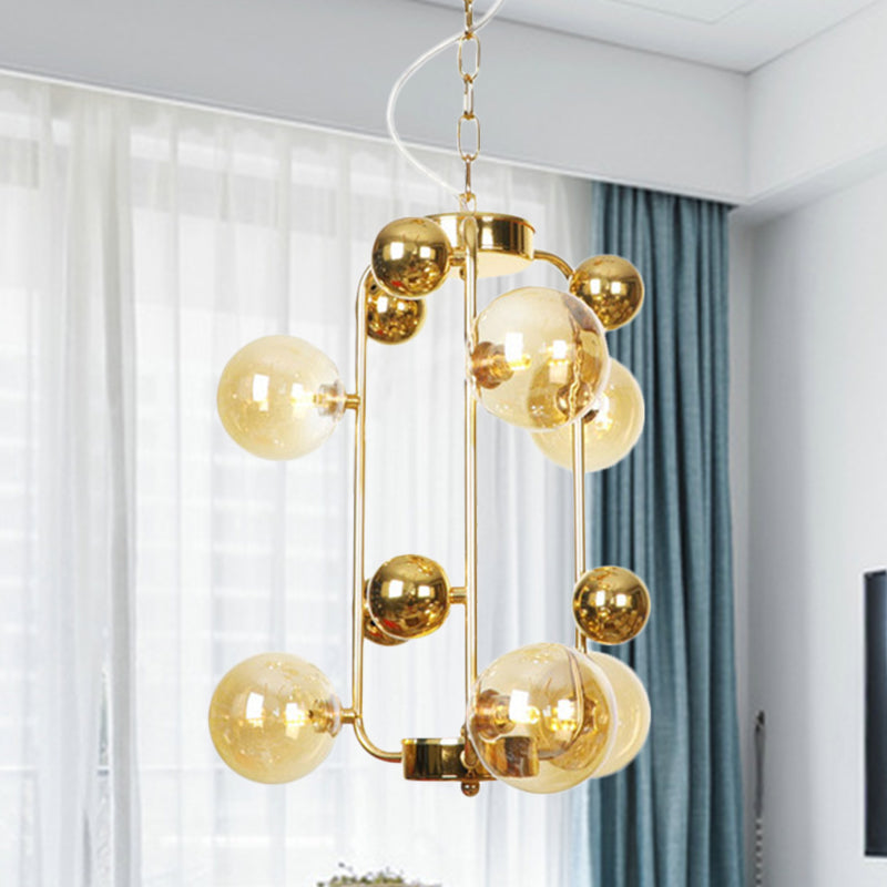 Global Living Room Hanging Lighting Amber/Smoke Gray Glass 10 Lights Contemporary LED Ceiling Chandelier Amber Clearhalo 'Ceiling Lights' 'Chandeliers' 'Glass shade' 'Glass' 'Modern Chandeliers' 'Modern' Lighting' 331648