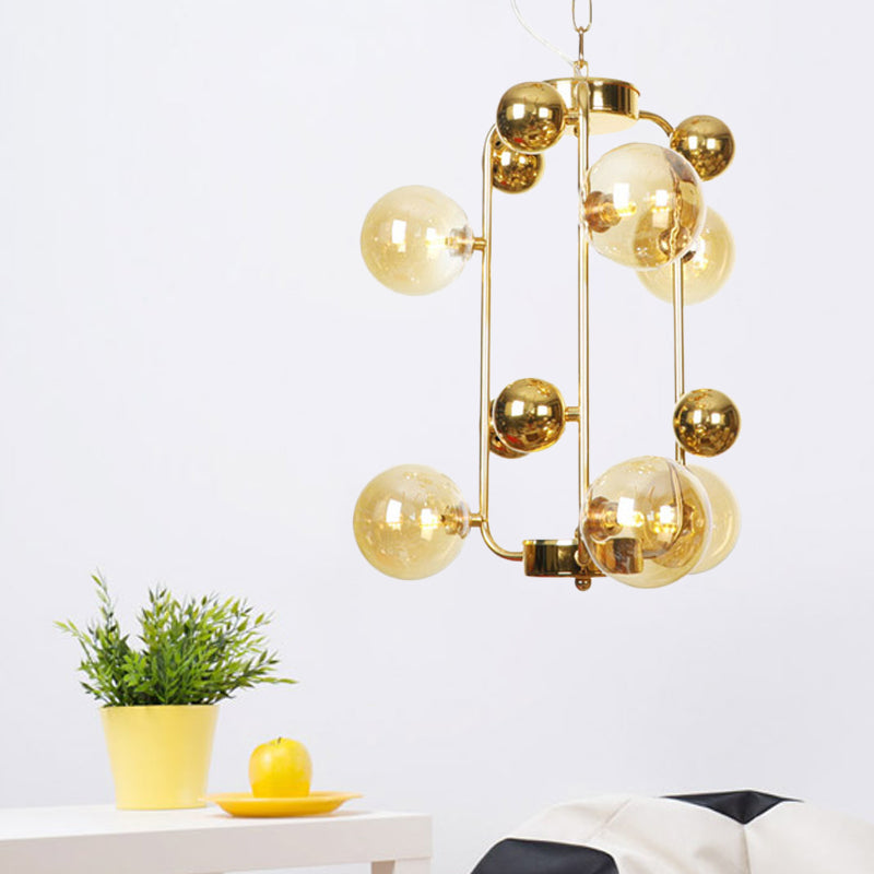 Global Living Room Hanging Lighting Amber/Smoke Gray Glass 10 Lights Contemporary LED Ceiling Chandelier Clearhalo 'Ceiling Lights' 'Chandeliers' 'Glass shade' 'Glass' 'Modern Chandeliers' 'Modern' Lighting' 331650