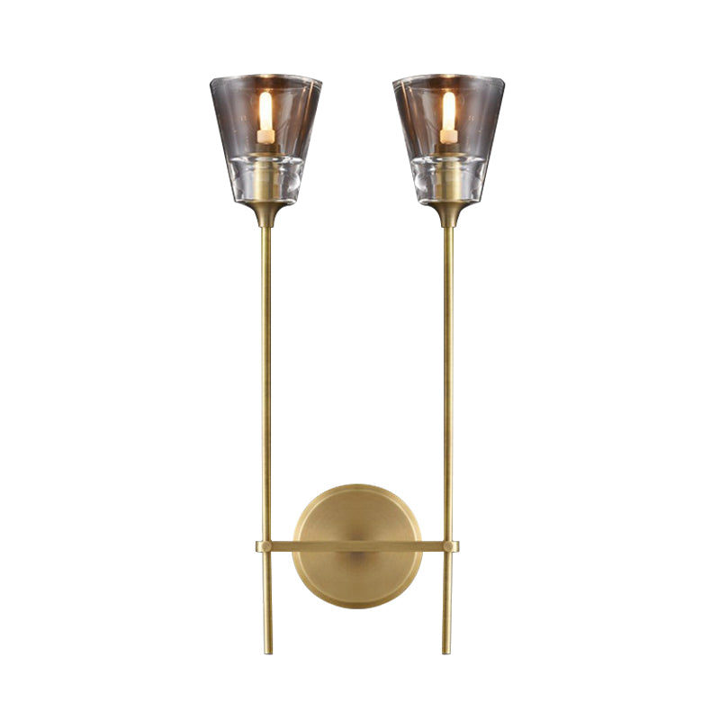 Conical Bathroom Wall Lamp Retro Clear Glass 1/2 Lights Black/Brass LED Wall Mount Lighting Clearhalo 'Wall Lamps & Sconces' 'Wall Lights' Lighting' 331659