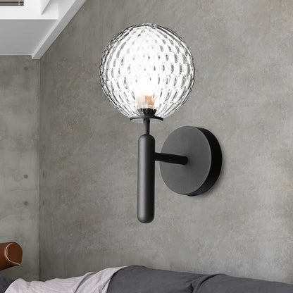 Black Globe Wall Lamp Minimalist Dimple Glass Single Bulb Bathroom Wall Mounted Light Fixture Black Clearhalo 'Wall Lamps & Sconces' 'Wall Lights' Lighting' 331688