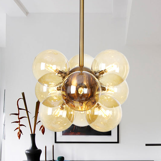 Ball LED Chandelier Pendant Lighting Modern Textured White/Amber Glass 9 Heads Dining Room Hanging Ceiling Lamp Clearhalo 'Ceiling Lights' 'Chandeliers' 'Glass shade' 'Glass' 'Modern Chandeliers' 'Modern' Lighting' 331706