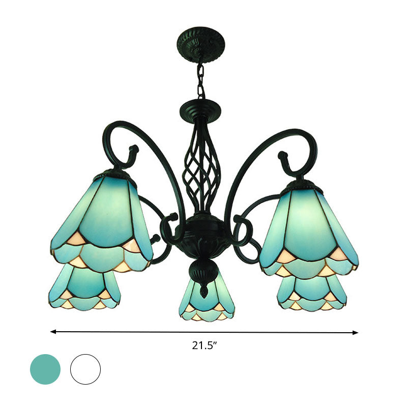 Black Cone Chandelier Lamp Baroque 5/6/8 Lights White/Blue Glass Drop Pendant for Living Room Clearhalo 'Ceiling Lights' 'Chandeliers' 'Industrial' 'Middle Century Chandeliers' 'Tiffany Chandeliers' 'Tiffany close to ceiling' 'Tiffany' Lighting' 331734