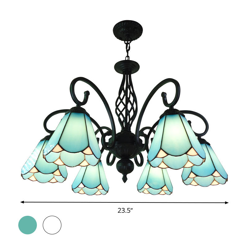 Black Cone Chandelier Lamp Baroque 5/6/8 Lights White/Blue Glass Drop Pendant for Living Room Clearhalo 'Ceiling Lights' 'Chandeliers' 'Industrial' 'Middle Century Chandeliers' 'Tiffany Chandeliers' 'Tiffany close to ceiling' 'Tiffany' Lighting' 331738