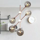 Modernist Global Hanging Ceiling Lamp Amber/Smoke Gray Glass 5 Bulbs Living Room LED Chandelier Lamp Smoke Gray Clearhalo 'Ceiling Lights' 'Chandeliers' 'Glass shade' 'Glass' 'Modern Chandeliers' 'Modern' Lighting' 331751