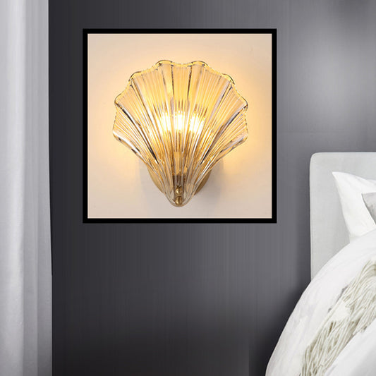 1 Bulb Wall Mount Light Traditionalist Bedroom LED Wall Sconce Lighting with Shell Clear Glass Shade Clearhalo 'Wall Lamps & Sconces' 'Wall Lights' Lighting' 331808