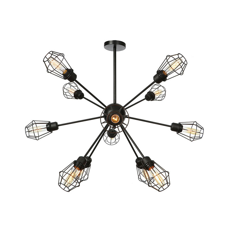 9/12/15 Lights Restaurant Chandelier Pendant Light Farmhouse Style Black Ceiling Lamp with Cage Metal Shade Clearhalo 'Cast Iron' 'Ceiling Lights' 'Chandeliers' 'Industrial Chandeliers' 'Industrial' 'Metal' 'Middle Century Chandeliers' 'Rustic Chandeliers' 'Tiffany' Lighting' 331907