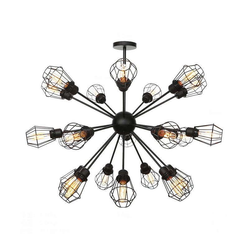 9/12/15 Lights Restaurant Chandelier Pendant Light Farmhouse Style Black Ceiling Lamp with Cage Metal Shade Clearhalo 'Cast Iron' 'Ceiling Lights' 'Chandeliers' 'Industrial Chandeliers' 'Industrial' 'Metal' 'Middle Century Chandeliers' 'Rustic Chandeliers' 'Tiffany' Lighting' 331911