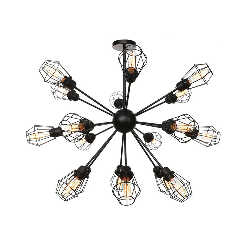 9/12/15 Lights Restaurant Chandelier Pendant Light Farmhouse Style Black Ceiling Lamp with Cage Metal Shade Clearhalo 'Cast Iron' 'Ceiling Lights' 'Chandeliers' 'Industrial Chandeliers' 'Industrial' 'Metal' 'Middle Century Chandeliers' 'Rustic Chandeliers' 'Tiffany' Lighting' 331915