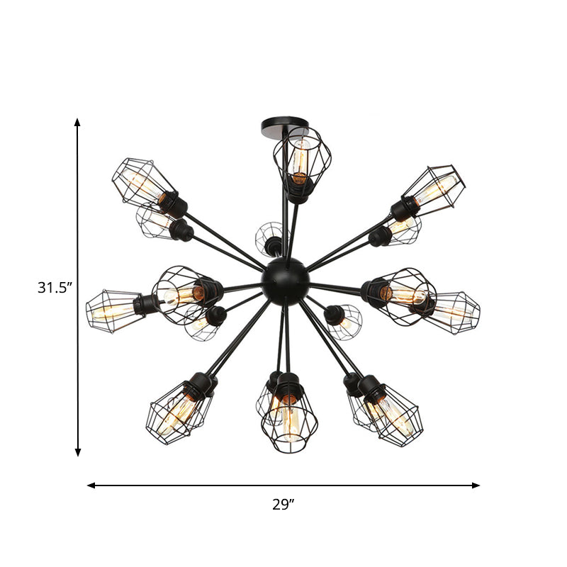 9/12/15 Lights Restaurant Chandelier Pendant Light Farmhouse Style Black Ceiling Lamp with Cage Metal Shade Clearhalo 'Cast Iron' 'Ceiling Lights' 'Chandeliers' 'Industrial Chandeliers' 'Industrial' 'Metal' 'Middle Century Chandeliers' 'Rustic Chandeliers' 'Tiffany' Lighting' 331916