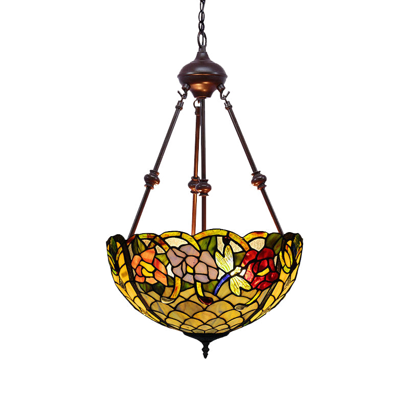 Petal Stained Art Glass Chandelier Light 2 Lights Red/Orange/Green Pendant Lighting Fixture for Bedroom Clearhalo 'Ceiling Lights' 'Chandeliers' 'Industrial' 'Middle Century Chandeliers' 'Tiffany Chandeliers' 'Tiffany close to ceiling' 'Tiffany' Lighting' 331954