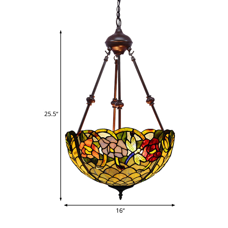 Petal Stained Art Glass Chandelier Light 2 Lights Red/Orange/Green Pendant Lighting Fixture for Bedroom Clearhalo 'Ceiling Lights' 'Chandeliers' 'Industrial' 'Middle Century Chandeliers' 'Tiffany Chandeliers' 'Tiffany close to ceiling' 'Tiffany' Lighting' 331955