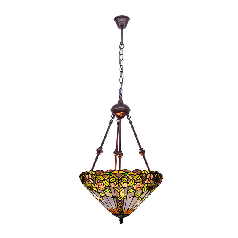 Petal Stained Art Glass Chandelier Light 2 Lights Red/Orange/Green Pendant Lighting Fixture for Bedroom Clearhalo 'Ceiling Lights' 'Chandeliers' 'Industrial' 'Middle Century Chandeliers' 'Tiffany Chandeliers' 'Tiffany close to ceiling' 'Tiffany' Lighting' 331957