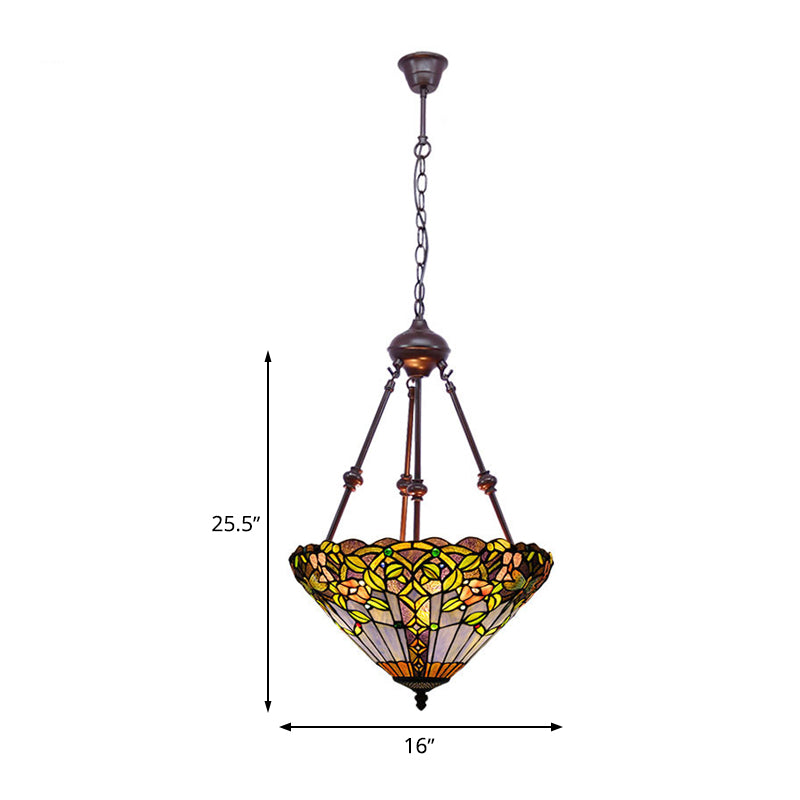 Petal Stained Art Glass Chandelier Light 2 Lights Red/Orange/Green Pendant Lighting Fixture for Bedroom Clearhalo 'Ceiling Lights' 'Chandeliers' 'Industrial' 'Middle Century Chandeliers' 'Tiffany Chandeliers' 'Tiffany close to ceiling' 'Tiffany' Lighting' 331958