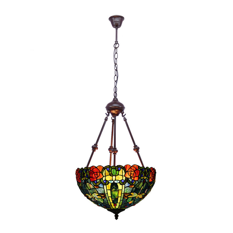 Petal Stained Art Glass Chandelier Light 2 Lights Red/Orange/Green Pendant Lighting Fixture for Bedroom Clearhalo 'Ceiling Lights' 'Chandeliers' 'Industrial' 'Middle Century Chandeliers' 'Tiffany Chandeliers' 'Tiffany close to ceiling' 'Tiffany' Lighting' 331963