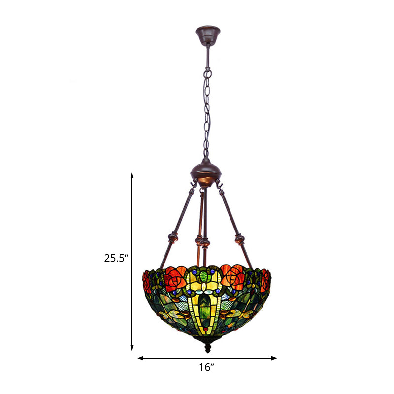 Petal Stained Art Glass Chandelier Light 2 Lights Red/Orange/Green Pendant Lighting Fixture for Bedroom Clearhalo 'Ceiling Lights' 'Chandeliers' 'Industrial' 'Middle Century Chandeliers' 'Tiffany Chandeliers' 'Tiffany close to ceiling' 'Tiffany' Lighting' 331964