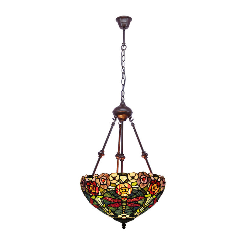 Petal Stained Art Glass Chandelier Light 2 Lights Red/Orange/Green Pendant Lighting Fixture for Bedroom Clearhalo 'Ceiling Lights' 'Chandeliers' 'Industrial' 'Middle Century Chandeliers' 'Tiffany Chandeliers' 'Tiffany close to ceiling' 'Tiffany' Lighting' 331966