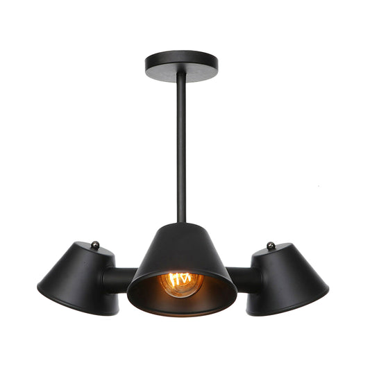 3 Lights Indoor Chandelier Lighting Fixture Industrial Stylish Black Ceiling Lamp with Conical Metal Shade Clearhalo 'Cast Iron' 'Ceiling Lights' 'Chandeliers' 'Industrial Chandeliers' 'Industrial' 'Metal' 'Middle Century Chandeliers' 'Rustic Chandeliers' 'Tiffany' Lighting' 332011