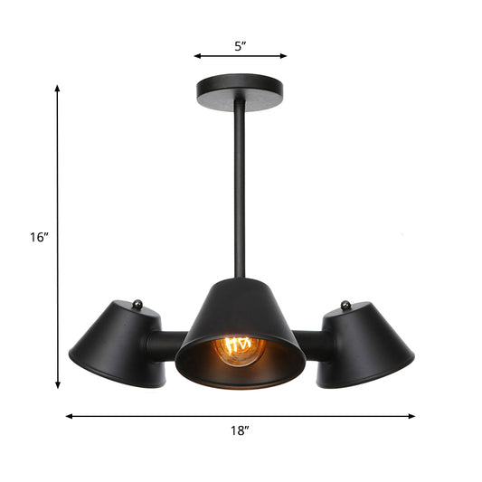 3 Lights Indoor Chandelier Lighting Fixture Industrial Stylish Black Ceiling Lamp with Conical Metal Shade Clearhalo 'Cast Iron' 'Ceiling Lights' 'Chandeliers' 'Industrial Chandeliers' 'Industrial' 'Metal' 'Middle Century Chandeliers' 'Rustic Chandeliers' 'Tiffany' Lighting' 332012