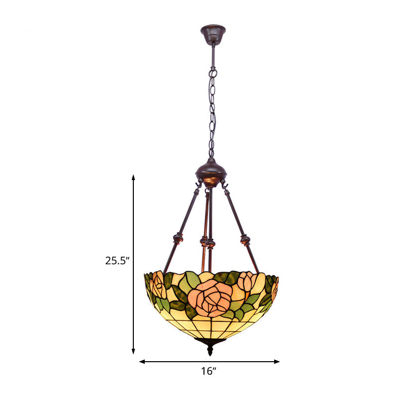 Bowl Chandelier Lighting 2 Lights Hand Cut Glass Victorian Pendant Lamp in Red/Pink/Purple for Bedroom Clearhalo 'Ceiling Lights' 'Chandeliers' 'Industrial' 'Middle Century Chandeliers' 'Tiffany Chandeliers' 'Tiffany close to ceiling' 'Tiffany' Lighting' 332017