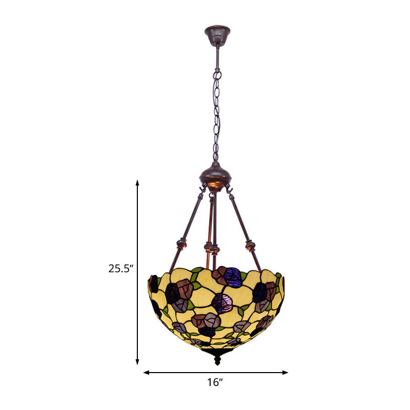 Bowl Chandelier Lighting 2 Lights Hand Cut Glass Victorian Pendant Lamp in Red/Pink/Purple for Bedroom Clearhalo 'Ceiling Lights' 'Chandeliers' 'Industrial' 'Middle Century Chandeliers' 'Tiffany Chandeliers' 'Tiffany close to ceiling' 'Tiffany' Lighting' 332021