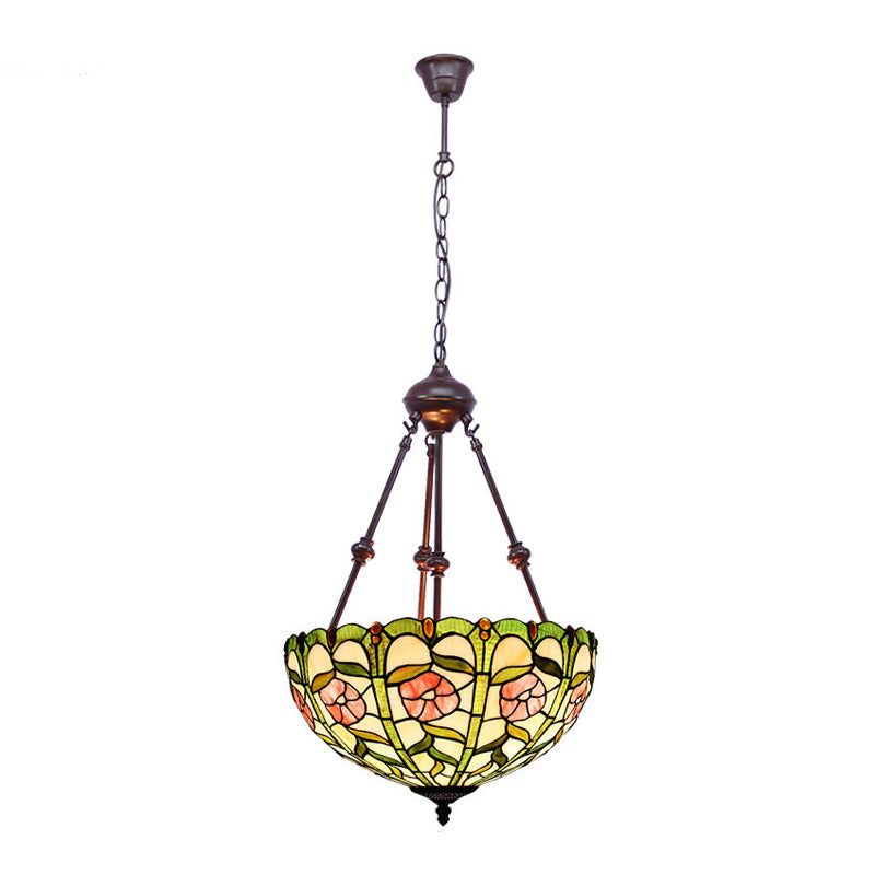 Bowl Chandelier Lighting 2 Lights Hand Cut Glass Victorian Pendant Lamp in Red/Pink/Purple for Bedroom Clearhalo 'Ceiling Lights' 'Chandeliers' 'Industrial' 'Middle Century Chandeliers' 'Tiffany Chandeliers' 'Tiffany close to ceiling' 'Tiffany' Lighting' 332026