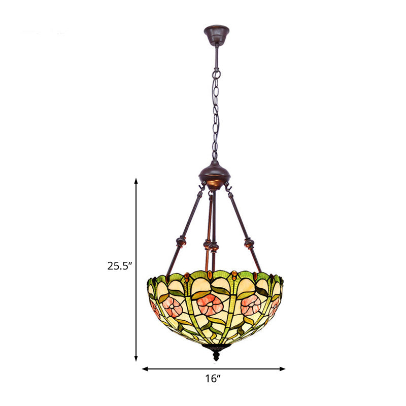 Bowl Chandelier Lighting 2 Lights Hand Cut Glass Victorian Pendant Lamp in Red/Pink/Purple for Bedroom Clearhalo 'Ceiling Lights' 'Chandeliers' 'Industrial' 'Middle Century Chandeliers' 'Tiffany Chandeliers' 'Tiffany close to ceiling' 'Tiffany' Lighting' 332027