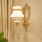 Opal Glass Bell Wall Light Retro 1/2 Bulbs Hallway LED Wall Sconce Lighting in Brass with Clear Crystal Drop Clearhalo 'Wall Lamps & Sconces' 'Wall Lights' Lighting' 332048