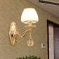 Traditional Dome Wall Light Fixture 1/2 Heads White Glass Wall Sconce Lighting in Brass with Dangling Crystal Clearhalo 'Wall Lamps & Sconces' 'Wall Lights' Lighting' 332058