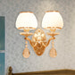 Traditional Dome Wall Light Fixture 1/2 Heads White Glass Wall Sconce Lighting in Brass with Dangling Crystal Clearhalo 'Wall Lamps & Sconces' 'Wall Lights' Lighting' 332062