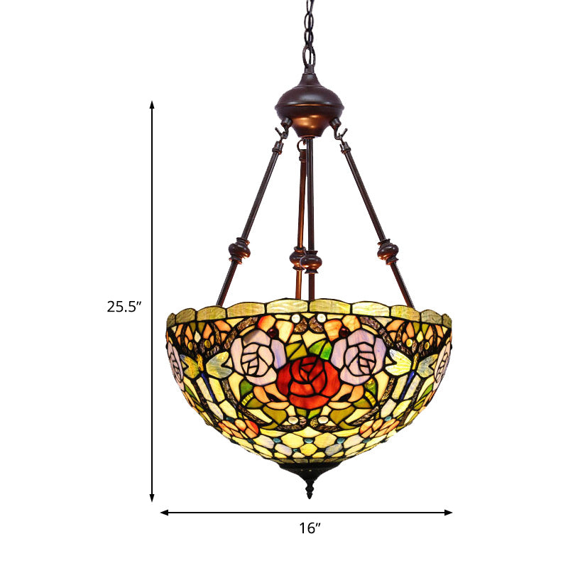 2 Lights Flower Bush Chandelier Lamp Tiffany Stylish Red/Yellow/Purple Stained Glass Pendant Light Clearhalo 'Ceiling Lights' 'Chandeliers' 'Industrial' 'Middle Century Chandeliers' 'Tiffany Chandeliers' 'Tiffany close to ceiling' 'Tiffany' Lighting' 332069