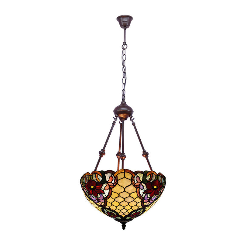 2 Lights Flower Bush Chandelier Lamp Tiffany Stylish Red/Yellow/Purple Stained Glass Pendant Light Clearhalo 'Ceiling Lights' 'Chandeliers' 'Industrial' 'Middle Century Chandeliers' 'Tiffany Chandeliers' 'Tiffany close to ceiling' 'Tiffany' Lighting' 332071