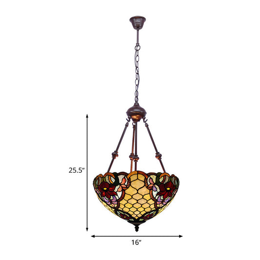 2 Lights Flower Bush Chandelier Lamp Tiffany Stylish Red/Yellow/Purple Stained Glass Pendant Light Clearhalo 'Ceiling Lights' 'Chandeliers' 'Industrial' 'Middle Century Chandeliers' 'Tiffany Chandeliers' 'Tiffany close to ceiling' 'Tiffany' Lighting' 332072