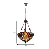 2 Lights Flower Bush Chandelier Lamp Tiffany Stylish Red/Yellow/Purple Stained Glass Pendant Light Clearhalo 'Ceiling Lights' 'Chandeliers' 'Industrial' 'Middle Century Chandeliers' 'Tiffany Chandeliers' 'Tiffany close to ceiling' 'Tiffany' Lighting' 332072