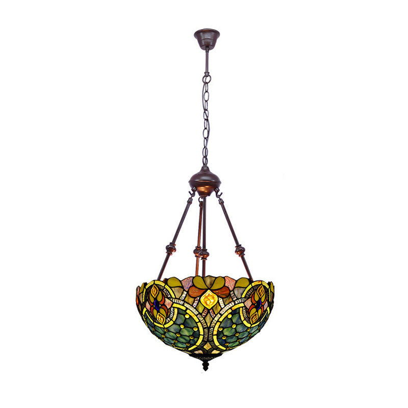 2 Lights Flower Bush Chandelier Lamp Tiffany Stylish Red/Yellow/Purple Stained Glass Pendant Light Clearhalo 'Ceiling Lights' 'Chandeliers' 'Industrial' 'Middle Century Chandeliers' 'Tiffany Chandeliers' 'Tiffany close to ceiling' 'Tiffany' Lighting' 332074
