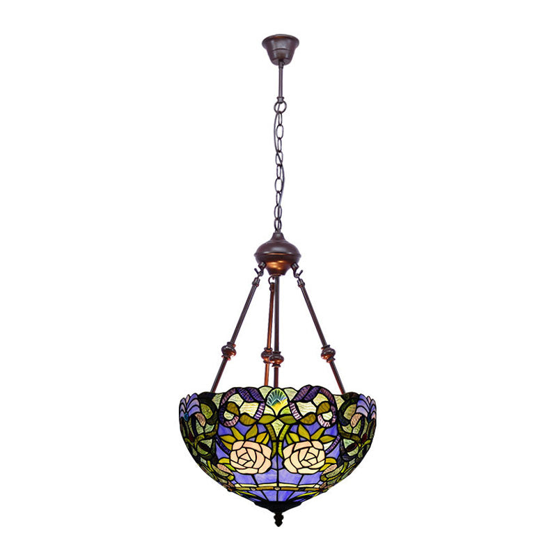 2 Lights Flower Bush Chandelier Lamp Tiffany Stylish Red/Yellow/Purple Stained Glass Pendant Light Clearhalo 'Ceiling Lights' 'Chandeliers' 'Industrial' 'Middle Century Chandeliers' 'Tiffany Chandeliers' 'Tiffany close to ceiling' 'Tiffany' Lighting' 332080