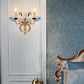 Blue Curved Arm Wall Light Fixture Countryside Metal 2 Lights Living Room Sconce with/without Shade Clearhalo 'Wall Lamps & Sconces' 'Wall Lights' Lighting' 332166