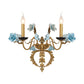 Blue Curved Arm Wall Light Fixture Countryside Metal 2 Lights Living Room Sconce with/without Shade Clearhalo 'Wall Lamps & Sconces' 'Wall Lights' Lighting' 332167
