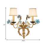 Blue Curved Arm Wall Light Fixture Countryside Metal 2 Lights Living Room Sconce with/without Shade Clearhalo 'Wall Lamps & Sconces' 'Wall Lights' Lighting' 332170