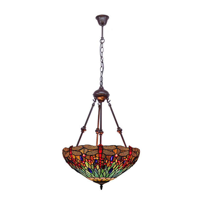 Stained Glass Red/Green/Purple Pendant Chandelier Dragonfly 2 Lights Mediterranean Suspension Lamp Clearhalo 'Ceiling Lights' 'Chandeliers' Lighting' options 332256