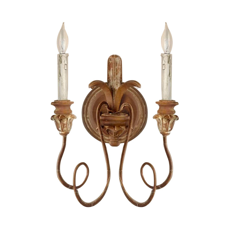 Curvy Bedroom Wall Mounted Lamp Rustic Stylish Wood 2 Lights White/Brown/Distressed White Sconce Light Fixture Clearhalo 'Wall Lamps & Sconces' 'Wall Lights' Lighting' 332373