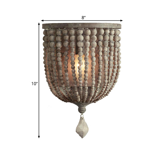 1 Light Wood Wall Mount Lamp Countryside Grey Beaded Living Room Sconce Light Fixture Clearhalo 'Wall Lamps & Sconces' 'Wall Lights' Lighting' 332397