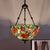 Bowl Ceiling Chandelier Mediterranean Stained Glass 2 Lights Red/Yellow/Green Hanging Pendant Light Green-Red Clearhalo 'Ceiling Lights' 'Chandeliers' 'Industrial' 'Middle Century Chandeliers' 'Tiffany Chandeliers' 'Tiffany close to ceiling' 'Tiffany' Lighting' 332471